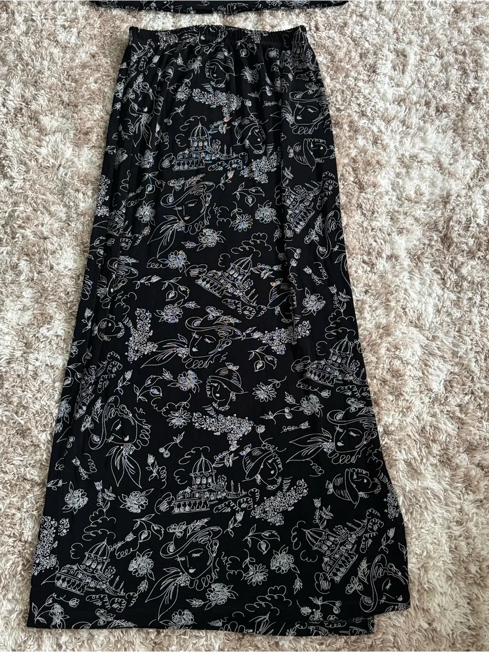 Abstract Black Print Two-Piece skirt Set